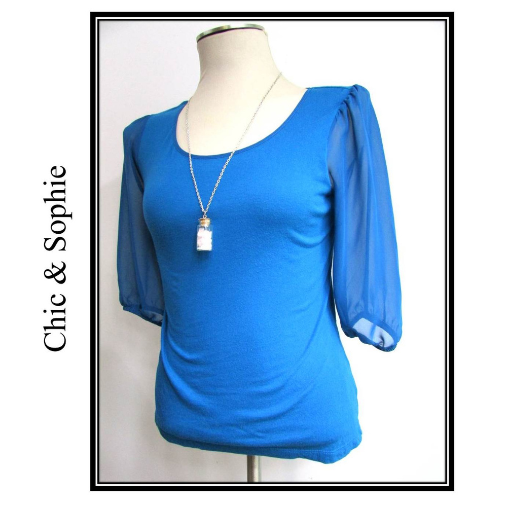 Banana Republic Sheer 3/4 Sleeve Crew Neck Top